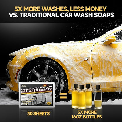 Car Wash Soap Strip 30 count, Concentrated High Foaming Car Soap, Instant Dissolves in 5 Seconds Greater Cleaning Action, No Mixing Safe Washes for Cars, Trucks, Motorcycles, RVs, and More