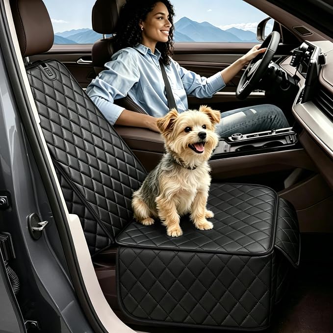 PETICON Front Seat Car Cover 2 Pack, Waterproof PU Leather Dog Car Seat Cover with Side Flaps, Nonslip Scratchproof Captain Chair Seat Cover Fits for Cars, Trucks, SUVs, Jeep