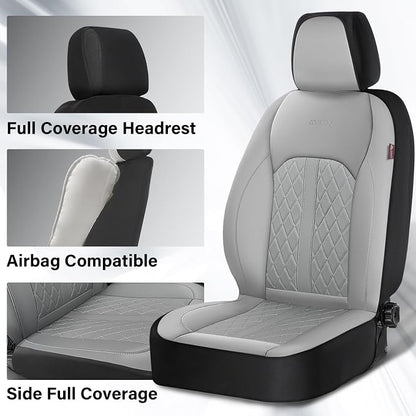 Coverado Universal Leather Seat Covers Full Set for 5 Seats – Waterproof, Durable All-Weather Protector for SUV, Pickup Truck, Sedan, Gray