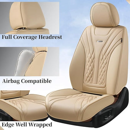 Coverado Car Seat Covers Full Set, 5 Seats Front Seat Cover and Back Seat Covers for Cars, Automotive Seat Covers Nappa Leather Waterproof Seat Covers, Car Seat Protectors Universal for Cars Red