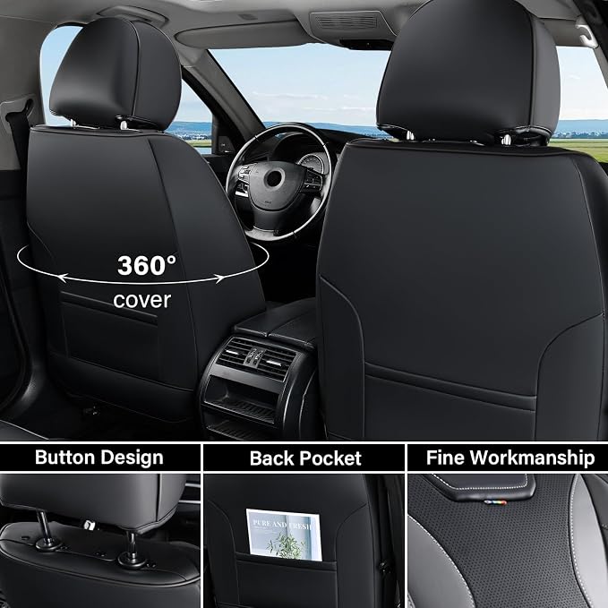 Coverado Car Seat Covers, Front Covers for Cars, Car Seat Cover Front Seats, Automotive Seat Cover, Waterproof, Leather Car Seat Cushion, Universal Interior Covers Seat Protectors for Most Cars