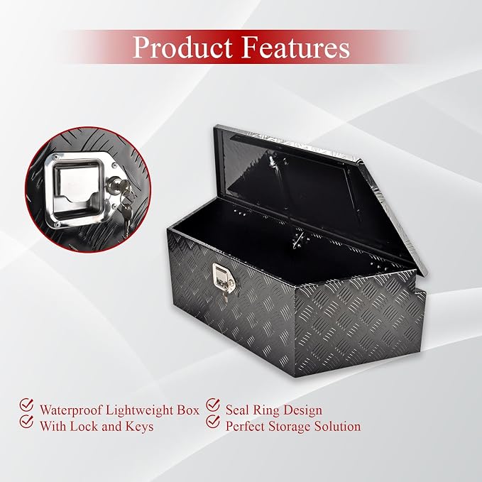 39''Inch Aluminum Trailer Tongue Tool Box Truck Bed Toolbox Truck Trailer Chest Box Underbody Storage Organizer Waterproof Square Storage Organizer w/Lock & Keys Black(‎39" Lx16.5 Wx12 H)