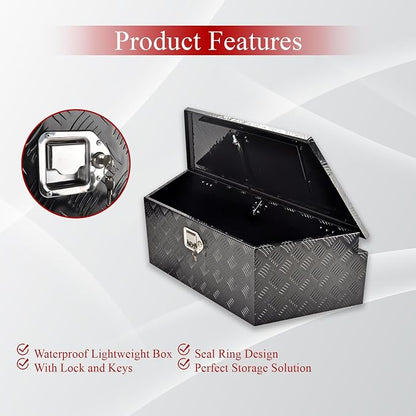 39''Inch Aluminum Trailer Tongue Tool Box Truck Bed Toolbox Truck Trailer Chest Box Underbody Storage Organizer Waterproof Square Storage Organizer w/Lock & Keys Black(‎39" Lx16.5 Wx12 H)