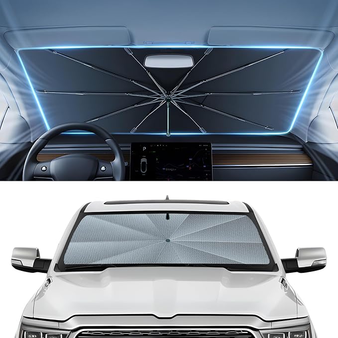 Autorder Windshield Sun Shade Umbrella for 2019-2026 Dodge RAM 1500 Accessories,Upgraded Ice Crystal Material,Easy Setup Umbrella Sunshade for Car Windshield,100% Sun Blocking