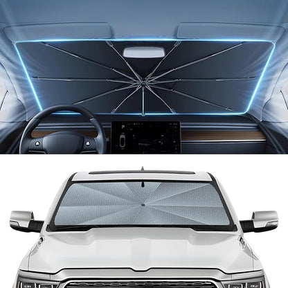 Autorder Windshield Sun Shade Umbrella for 2019-2026 Dodge RAM 1500 Accessories,Upgraded Ice Crystal Material,Easy Setup Umbrella Sunshade for Car Windshield,100% Sun Blocking