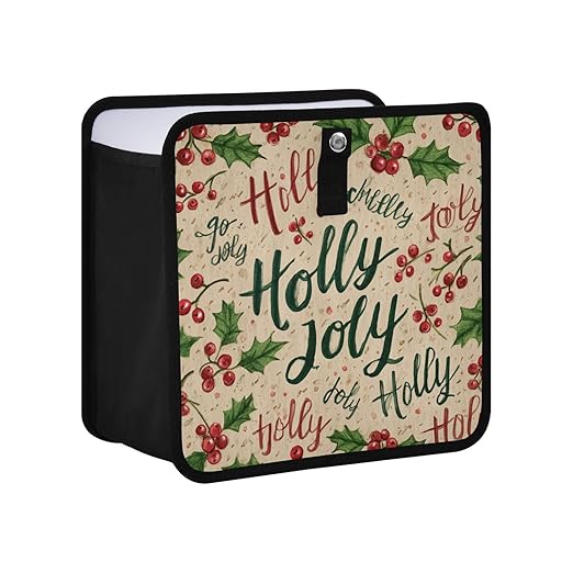 Car Trash Can Organizer Bin with Adjustable Strap for Back Front Seat Console Waterproof Leakproof Collapsible Portable 11 Inch Beige Cherries Holly Jolly
