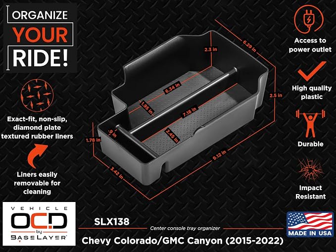 Vehicle OCD - Center Console Organizer Tray for Chevy Colorado/GMC Canyon (2015-2022) - Made in USA - SLX138