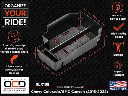 Vehicle OCD - Center Console Organizer Tray for Chevy Colorado/GMC Canyon (2015-2022) - Made in USA - SLX138
