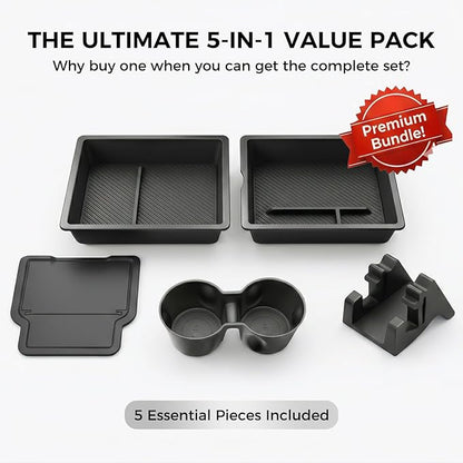 Center Console Organizer 5PCS Compatible with Tesla Model Y Juniper2026, Armrest Storage Tray, Hidden Storage Box, Cup Holder, Phone Holder – Interior Accessories for New Model Y/3 2025