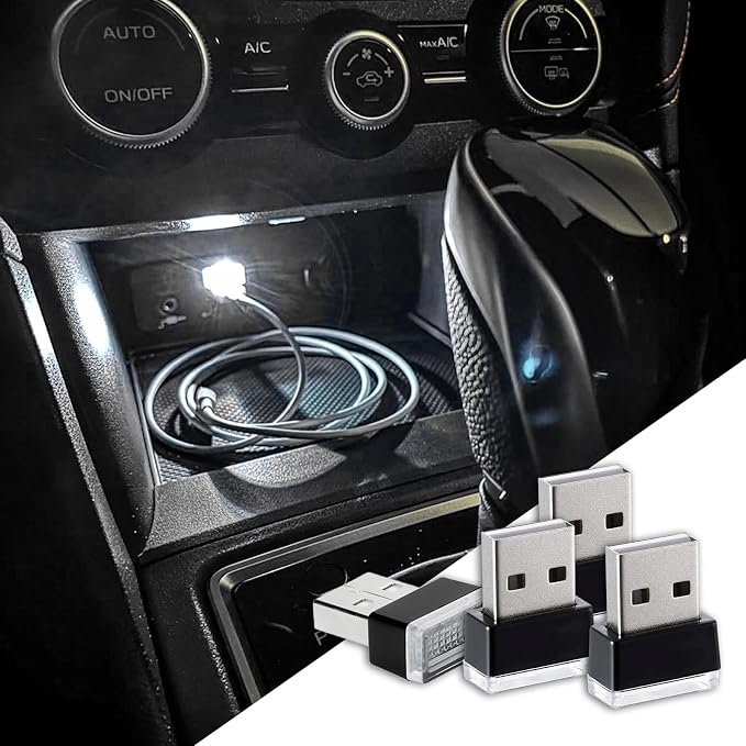 deemars 4PCS USB LED Car Interior Atmosphere Lamp, Car Night Lights, Mini USB LED Decoration Light Ambient Interior Light, Car Accessories Plug-in Interface Ambient Lighting Kit for Most Cars