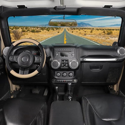SEG Direct Car Steering Wheel Cover for F-150 Tundra Range Rover 15.5-16 inch, Black and Beige Microfiber Leather