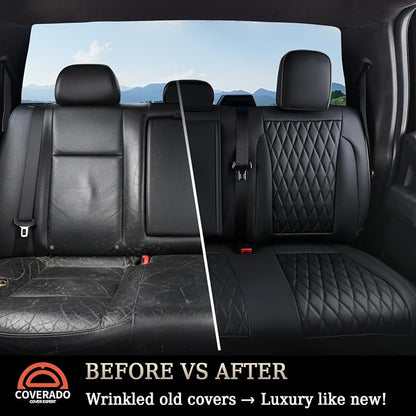 Coverado Leather Rear Seat Covers Fit for Ford F150 F250 F350 F450, Waterproof Ford Truck Rear Seat Covers Fit for 2015-2026 F150 & 2017-2026 F250 F350 F450 (Black)