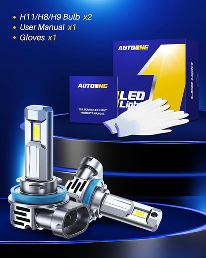 AUTOONE H11/H9 Bulb, No Flicker H11 Lights, 60000LM with Cooling Fan, H9/H8/H11 Car Bulbs Plug and Play, IP68, Pack of 2
