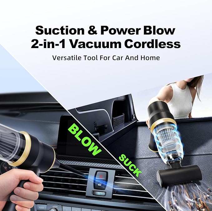 TFN 15kPa Cordless Car Vacuum, Handheld Car Vacuum with Blow & Suction, Portable Vacuum Cleaners with Washable Filter for Car, Pet Hair and Office