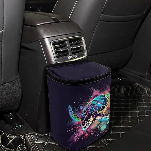 Talayituse Paint Splatter Turtle Print Car Trash Can with Lid, Leak Proof Auto Trash Bag Hanging Vehicle Garbage Can Multipurpose Storage Container for Back Seat Road Trip