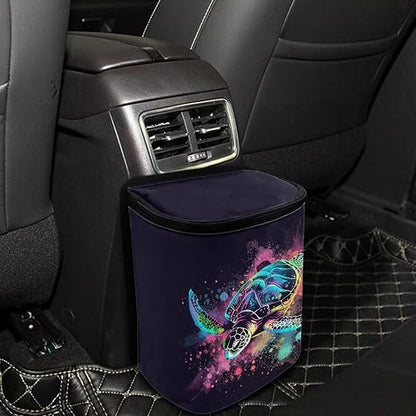 Talayituse Paint Splatter Turtle Print Car Trash Can with Lid, Leak Proof Auto Trash Bag Hanging Vehicle Garbage Can Multipurpose Storage Container for Back Seat Road Trip