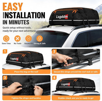 Car Roof Cargo Carrier 15/21 Cubic Feet – Extra Storage for Travel, Waterproof Rooftop Bag, Fits All Vehicles with or Without Roof Rack (15 Cu Ft)