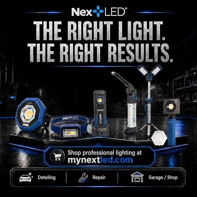 NextLED NT-V3505 Rechargeable Ceramic Coating Light, 1000 LM, CRI 95+, w/Detachable Light Diffuser, for Auto Detailing, Optimal Ceramic Car Coating, Paint Correction Kit, Color Matching Tool