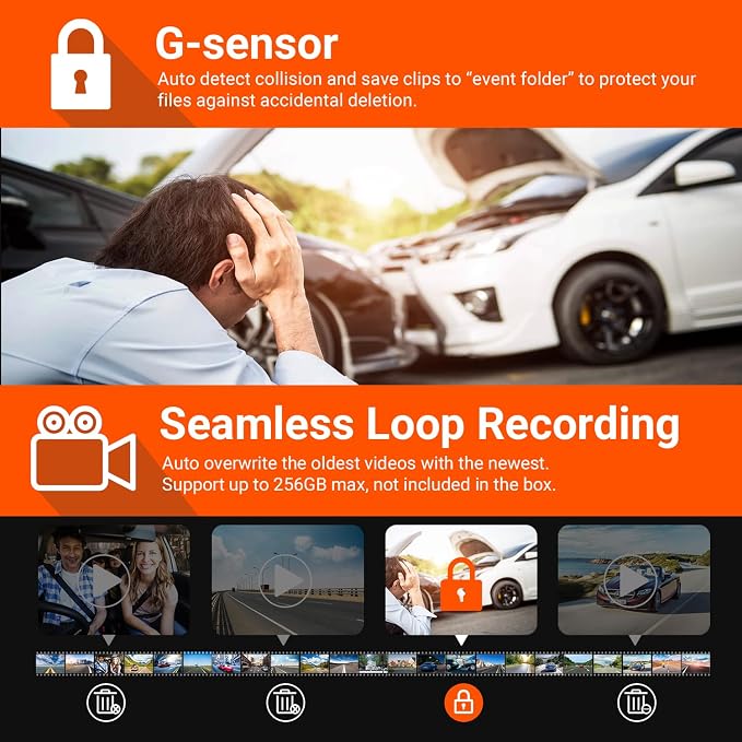 VANTRUE N4 3 Channel Dash Cam, 4K+1080P Dual Channel, 1440P+1440P+1080P Front Inside Rear Three Way Triple Car Dash Camera, IR Night Vision, Capacitor, 24 Hours Parking Mode (Renewed)