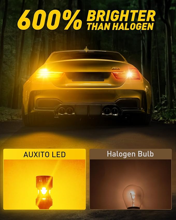 AUXITO CANBUS 1157 LED Bulbs Amber Yellow with Built-in Resistor 2057 2357 7528 BAY15D P21/5W Anti Hyper Flash Error Free Front Rear Turn Signal Lights Blinker Marker DRL Parking Lights, Pack of 2