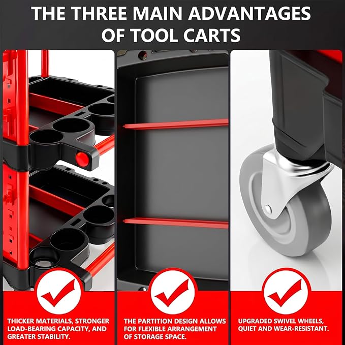 Auto Detailing Cart with Wheels, 3 Tier Rolling Detail Cart with Long Hanging Plate & Hooks & Brush & Towel and Gloves, for Detailers Garage, Workshop, Repair Shop, Storage Tool