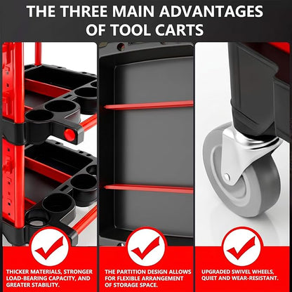 Auto Detailing Cart with Wheels, 3 Tier Rolling Detail Cart with Long Hanging Plate & Hooks & Brush & Towel and Gloves, for Detailers Garage, Workshop, Repair Shop, Storage Tool