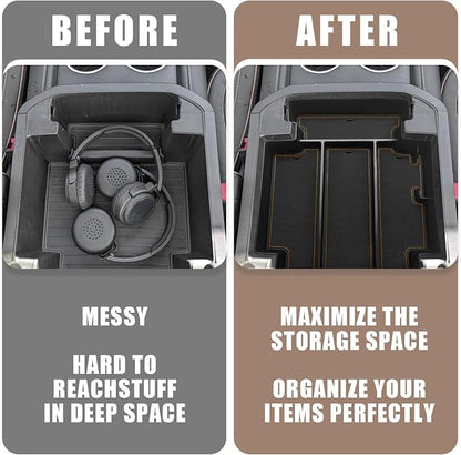 Muslogy for 2021-2025 2026 Sliding Console Yukon Tahoe Suburban Center Organizer Armrest Storage Tray Compatible with GMC Yukon Chevy Tahoe Suburban Fit for Power Sliding Console (Brown)