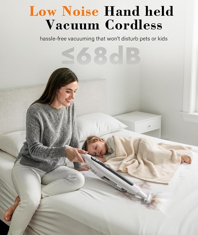 Cordless Handheld Vacuum,24KPA Powerful Hand Held Vacuum,Portable Rechargeable Car Vacuum Cleaner with Brushless Motor,Charging Dock and Washable Filter for Car,Home,Office,Pet Pair,White