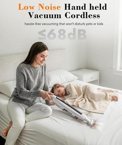 Cordless Handheld Vacuum,24KPA Powerful Hand Held Vacuum,Portable Rechargeable Car Vacuum Cleaner with Brushless Motor,Charging Dock and Washable Filter for Car,Home,Office,Pet Pair,White