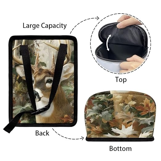 Talayituse Forest Elk Hunting Camo Print Car Trash Can with Lid, Leak Proof Auto Trash Bag Hanging Vehicle Garbage Can Multipurpose Storage Container for Back Seat Road Trip