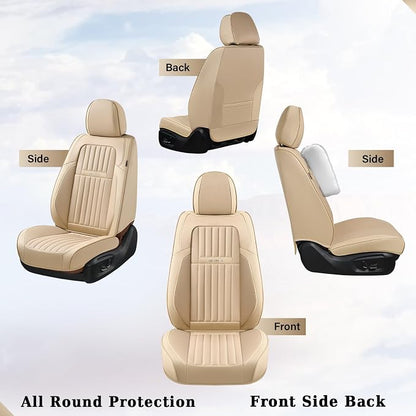 Coverado Front and Back Seat Covers for Cars, Automotive Seat Covers for Trucks, Nappa Leather Car Seat Covers, 5 Seats Waterproof Carseat Protector Car Seat Cover Beige, Universal Fit for Most Cars