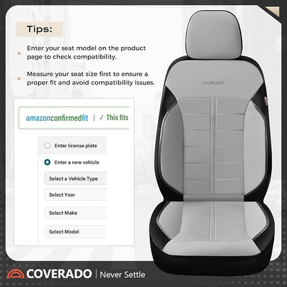 Coverado Front Seat Leather Covers, Full Leather Construction with Carbon Fibre Weave, Universal Fit for Most Cars SUV Trucks (Gray)