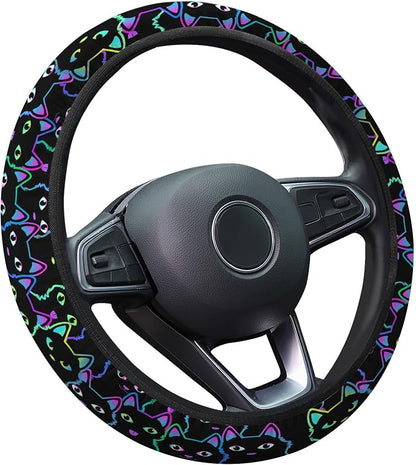 GENANY Neon Cat Steering Wheel Cover, Non Slip Polyester Car Wheel Protector for Car SUV Truck, Universal 15 Inch
