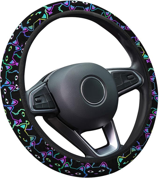 GENANY Neon Cat Steering Wheel Cover, Non Slip Polyester Car Wheel Protector for Car SUV Truck, Universal 15 Inch