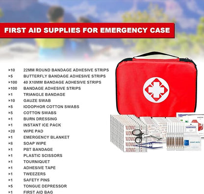 Travel-First Aid-Kit Car-Home 300PCS Survival-Kit Outdoor-Adventure - Small Portable Red Emergency Essential Sets Office Hiking Camping Business Public Must Have First Aid Gear Equipment 1st Aid
