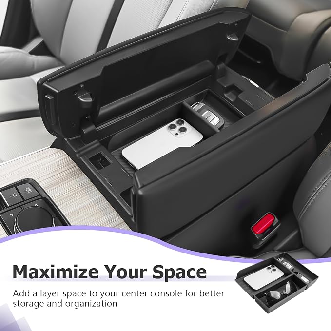 LUWU CX-90 2026 Accessories Compatible with Mazda CX90 2024 2025 2026 Center Console Organizer CX 90 Armrest Console Storage Box Insert Tray ABS Material Black Coin Container Black