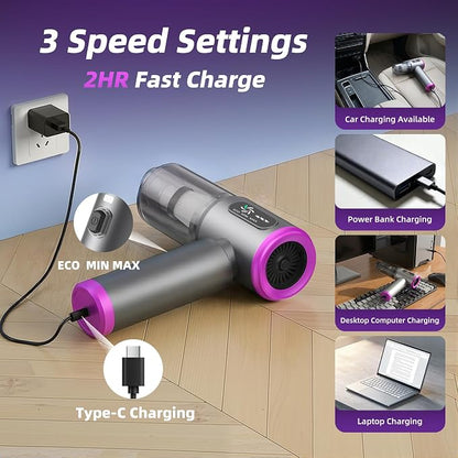 Car Vacuum 3 in 1 High Power Cordless Mini Vacuum Cleaner& Air Blower, 25000PA Suction 250000RPM Air Duster, 6000mAh Portable Handheld Small Vacuum Cleaner for Car Home Office