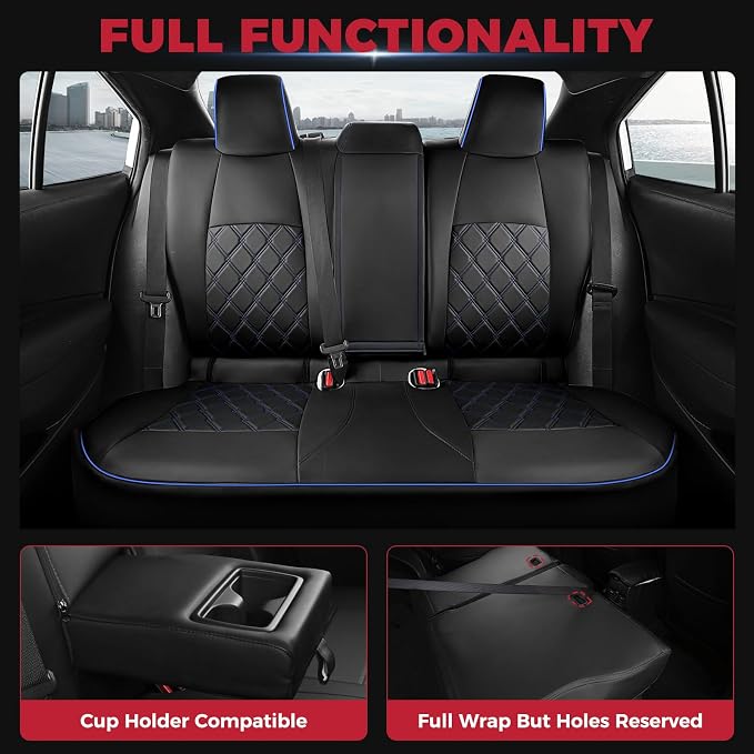 FREESOO for Toyota Corolla Seat Covers L LE XLE, LE Eco Sedan 2014 2015 2016 2017 2018 2019, Luxury Leather Seat Covers for Cars, Custom Fit Car Seat Covers, Waterproof Seat Cover, Black Blue Full Set
