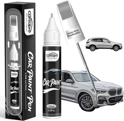 Glacier Silver Metallic(A83) for BMW Touch Up Paint Pen, 2 in 1 Car Scratch Remover with Pen Tip and Brush, Precise Color Match for Car Paint Scratch Repair, Quickly and Easily Fix Chips and Nicks