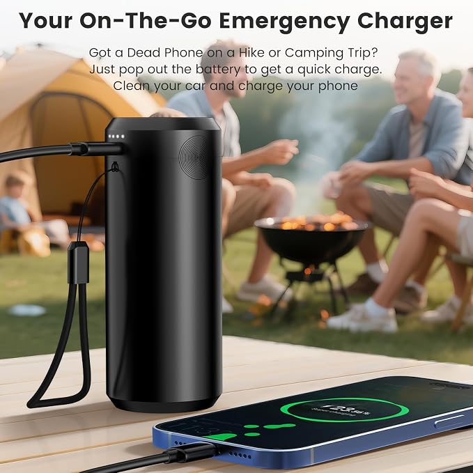 Car Vacuum Portable Cordless with Removable Battery as 35W Power Bank, 6-in-1 Handheld Vacuum Blower Set,18000PA Mini Vacuum Cleaner 6000mAH with Brushless Motor for Car Home - 2 Batteries