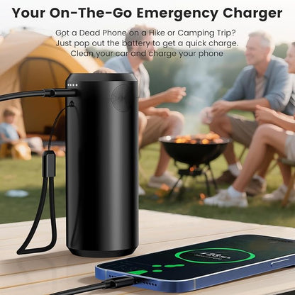 Car Vacuum Portable Cordless with Removable Battery as 35W Power Bank, 6-in-1 Handheld Vacuum Blower Set,18000PA Mini Vacuum Cleaner 6000mAH with Brushless Motor for Car Home - 2 Batteries