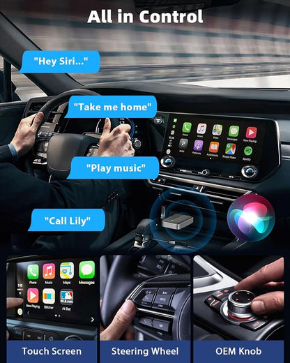 MoKo Wireless CarPlay Adapter for Apple iPhone, Mini Car Play Adapter for iOS 10+ & Cars with Apple CarPlay, Wired Car Play to Wireless, Fast Response Stable Control No Delay Not for Android,BlackGry