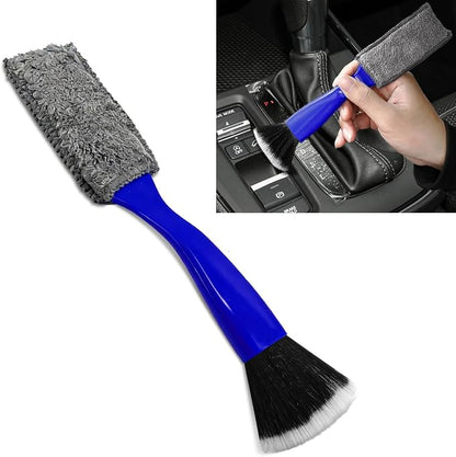 Car Double Head Clean Brush, Car Brushes for Detailing Interior, Double Head Automotive Interior Cleaner Detail Brushes, Car Dust Detailing Brush for Air Vents Dashboard Screen (Blue)