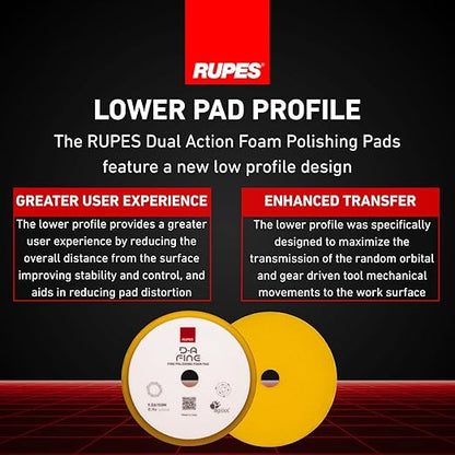 RUPES 150mm Yellow D-A Ultra-Fine Dual Action Wool Polishing Pads (Pack of 2) | Ideal for Paint Correction & Gloss Enhancement | Improves Finishing Performance | Compatible with 5" Backing Plate