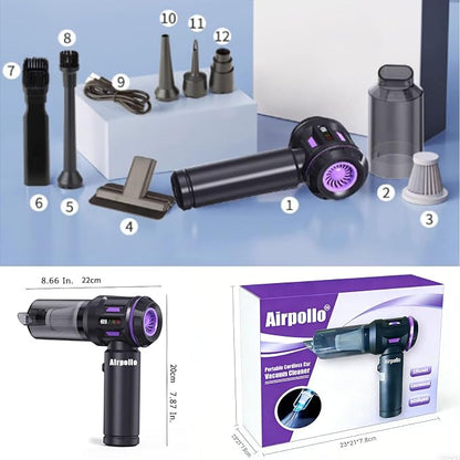Airpollo® Car Vacuum Portable Cordless Handheld Cleaner Aspiradora para Carro, 4 in 1 with LED Screen V2 Portable 29000 Pa Suction Air Blower, Rechargeable High Power for Home, Long Lasting Battery