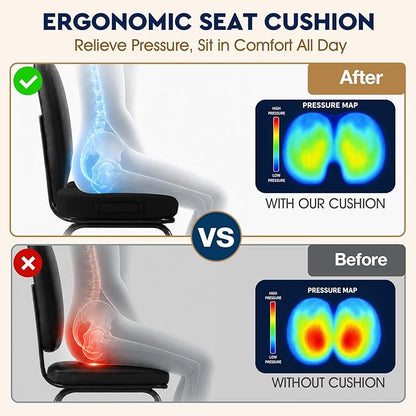 TushGuard Seat Cushion - for Office Chair, Car Seat, Airplane, Bleacher - Sciatica & Coccyx Pain Relief Desk Chair Cushion for Long Sitting Office Workers, Car Drivers(Black, XXX-Large)