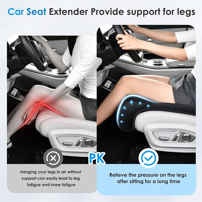 FLORICH Car Seat Extender Leg Support Cushion for Driver Seats Office Chair, Leather Memory Foam Widened seat Cushion for Long Drivers Universal Car Seat Cushion Legs Rest Pads-Deep Black