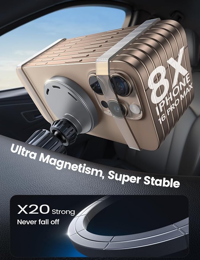 Lamicall 15W for MagSafe Car Mount Charger - [20X Strong Magnets] Wireless Car Phone Holder Charger, Magnetic Phone Holders for Car Vent Dash Accessories for Women Men for iPhone 17 Pro Max Silver