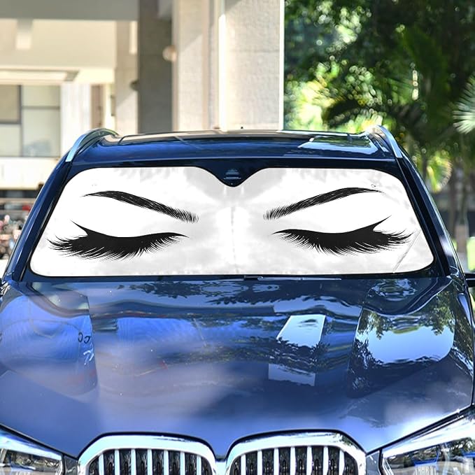 Woman Eye Eyelash Car Windshield Sun Shade Foldable UV Ray Sun Visor Protector Sunshade to Keep Your Vehicle Cool (55" x 27.6")