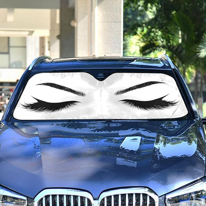 Woman Eye Eyelash Car Windshield Sun Shade Foldable UV Ray Sun Visor Protector Sunshade to Keep Your Vehicle Cool (55" x 27.6")